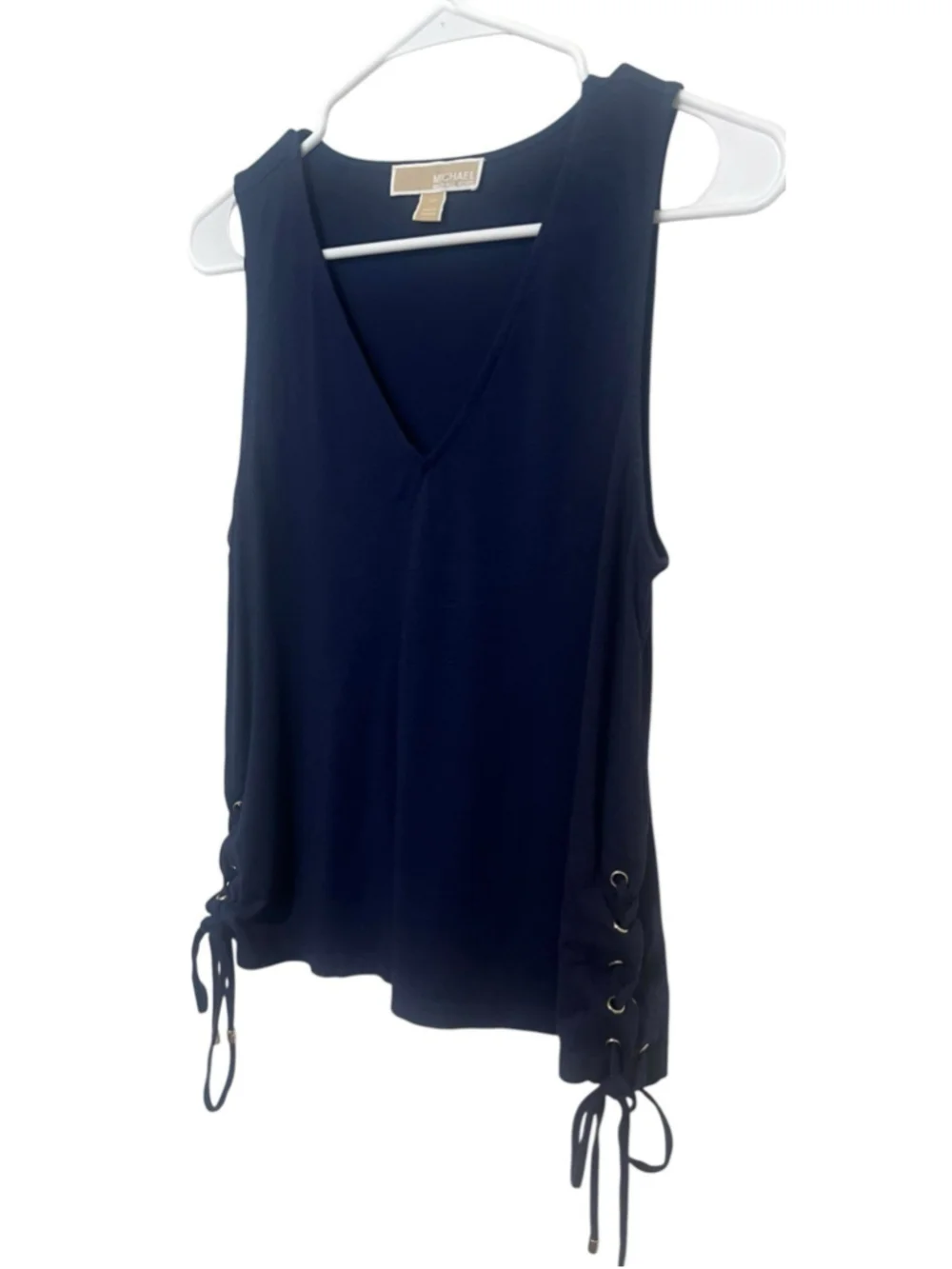 Michael Kors Sleeveless Top Womens Small Navy Lace-Up Side Nautical Classic Tank